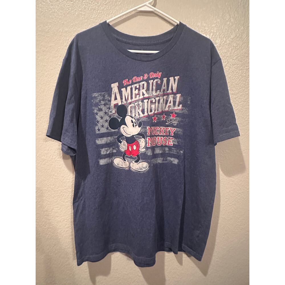 NWOT Disney Parks Mickey Mouse Patriotic USA Flag American Original Blue Tee 2XL